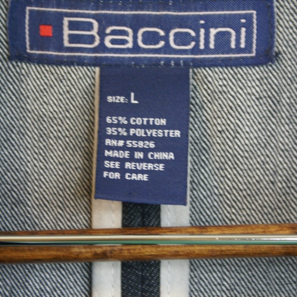 90's Vintage Baccini Denim Jacket Dark Wash Pleated Back 3/4 Sleeve Womens Large - Picture 4 of 13